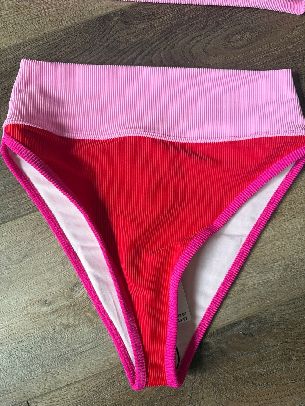 Beach Riot Red & Hot Pink Colorblock Ribbed Swim bottoms